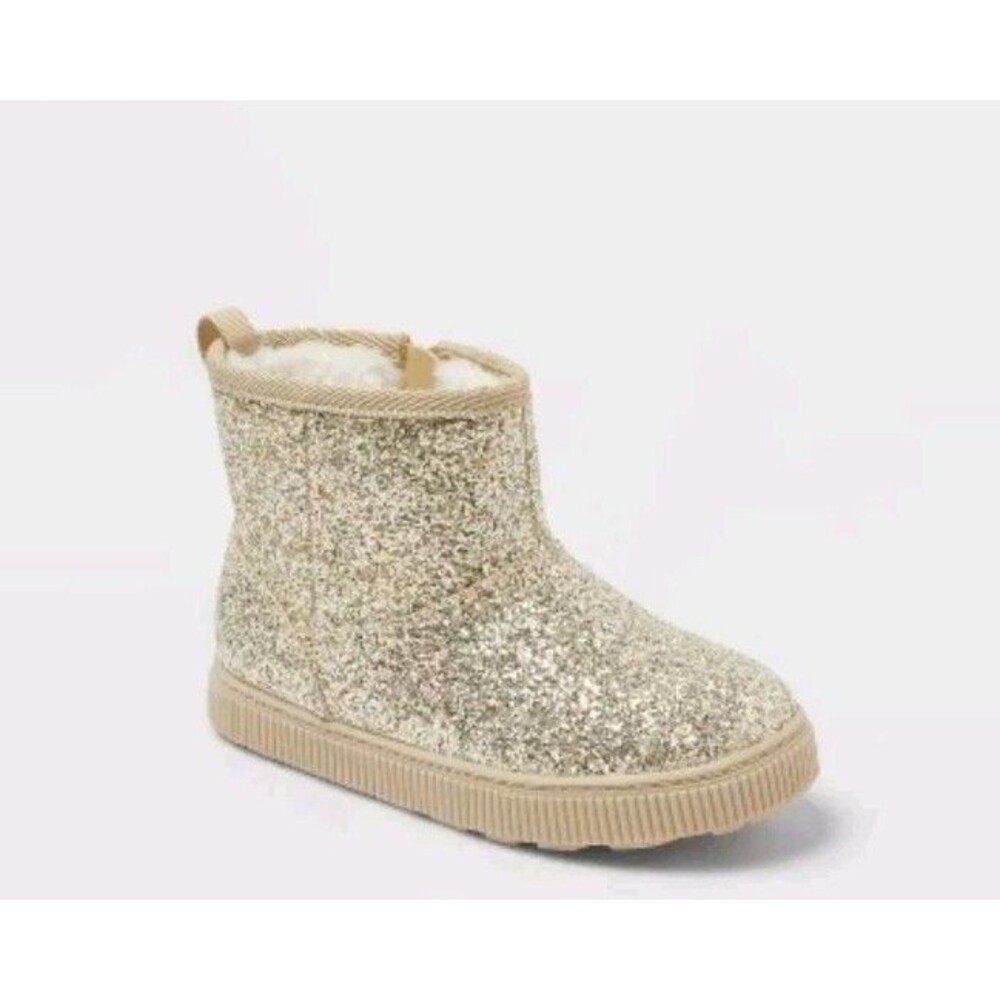 Cat & Jack Toddler Girls Arlo Zipper Shearling Style Glitter Boots Black Size 6